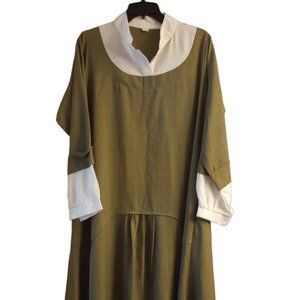 Modest Olive Green and White Long Dress